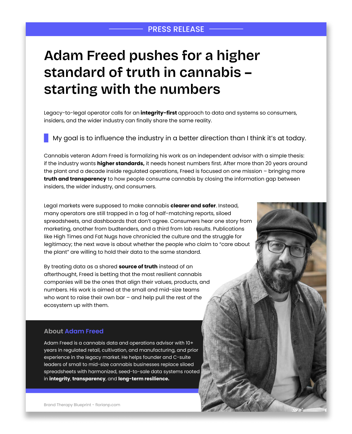 Adam Freed press release mockup